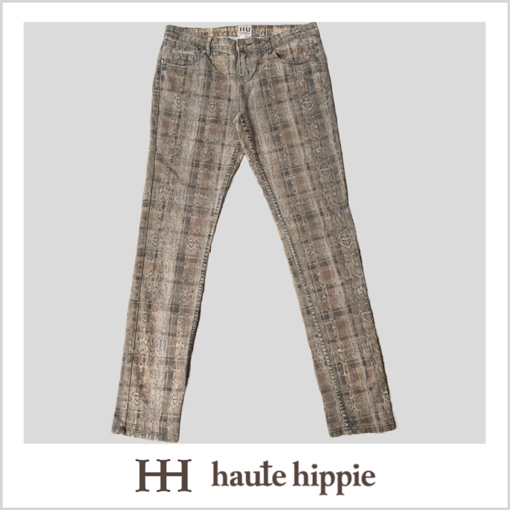 Women's Haute Hippie Snake-Skin Print Stretch | Olive | Sz: 28